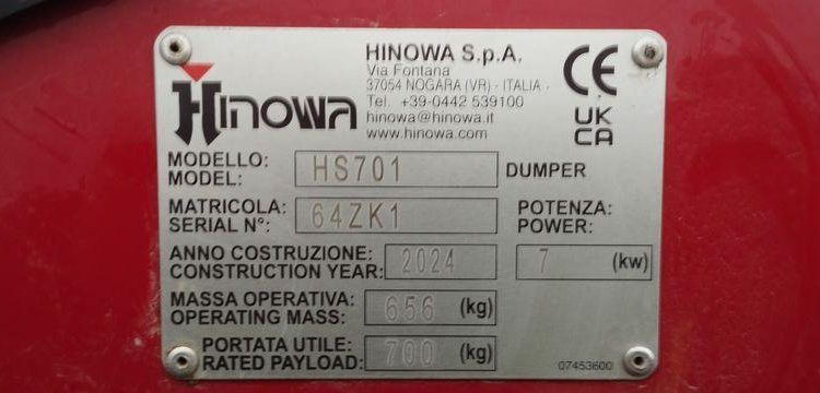 HINOWA MINI DUMPER CHARGEUSE SUR CHENILLES HS701 DIESEL – 76 HEURES – AN 2024  64ZK1