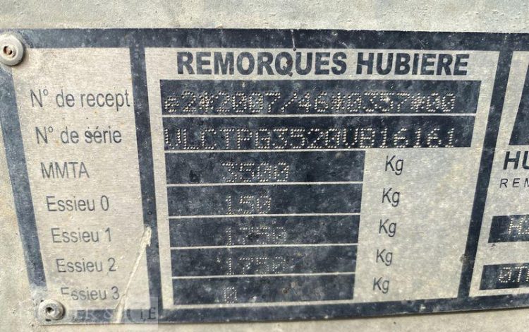 HUBIERE REMORQUE PORTE ENGIN – PTAC 3,5T – CU 2,75 T –  DZ-250-ZE