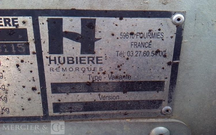 HUBIERE REMORQUE PORTE ENGIN – PTAC 3,5T – CU 2,75 T –  EV-155-CS