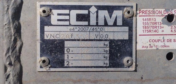 ECIM REMORQUE PORTE ENGIN – PTAC 3,5T – CU 2,75 T –  FF-059-DN