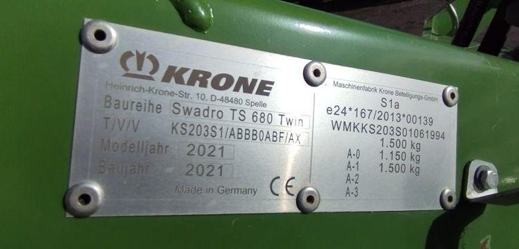 KRONE ANDAINEUR ROTATIF SWADRO TS 680 TWIN – 1,5 TONNES – ANNEE 2021  30160