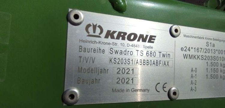 KRONE ANDAINEUR ROTATIF SWADRO TS 680 TWIN – 1,5 TONNES – ANNEE 2021  30160