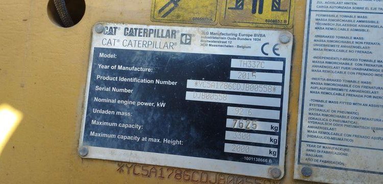 CATERPILLAR CHARIOT TELESCOPIQUE TH337C – CAPACITE 3,3T – HAUTEUR DE LEVAGE 7,3 M – 5741 H  DS-700-LT