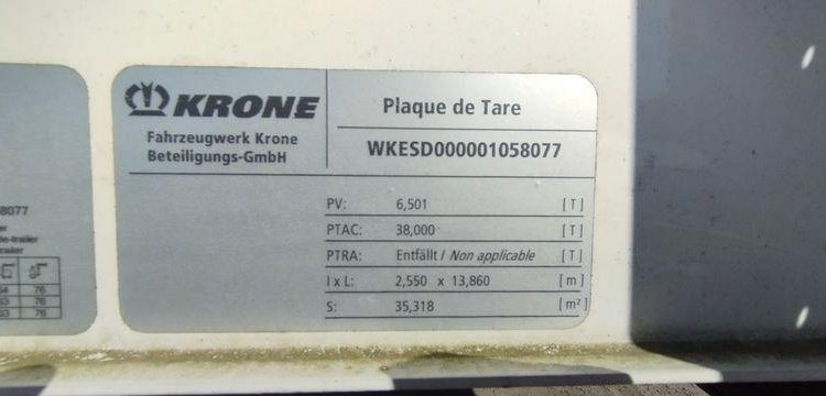KRONE SEMI REMORQUE RIDEAUX TAUTLINER 3 ESSIEUX -PTAC 38 TONNES – ANNEE 2023  GM-723-QH