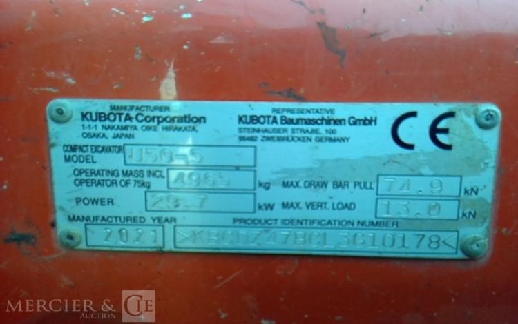 KUBOTA MINI PELLE U50-5 5T 2898H AN2021  10178