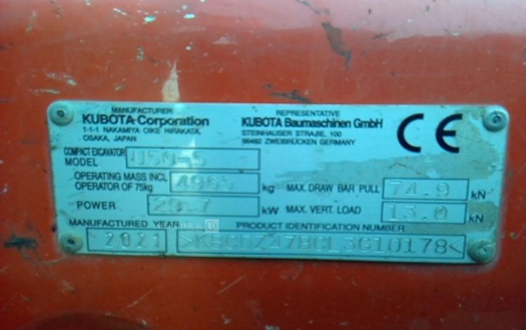 KUBOTA MINI PELLE U50-5 5T 2898H AN2021  10178