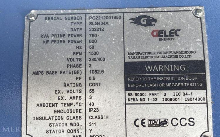 GELEC ENERGY GROUPE ELECTROGENE LION 825YC DIESEL 750KVA – 600KW – 1083A – ANNEE 2022  2001950