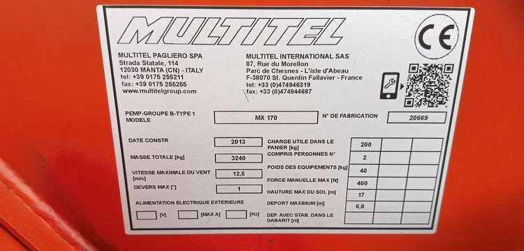 IVECO 35S11 AVEC NACELLE MULTITEL MX170 16M – NON ROULANT  CW-919-QF