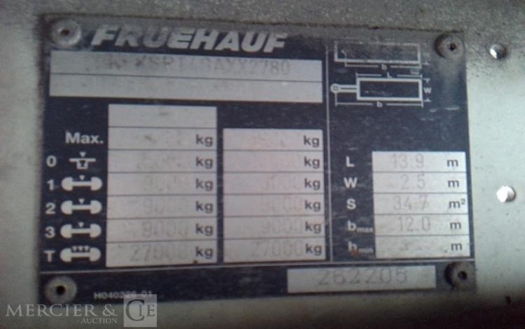 FRUEHAUF SEMI REMORQUE BACHE HAYON 3 ESSIEUX PTAC 38T GRIS EK-353-DL