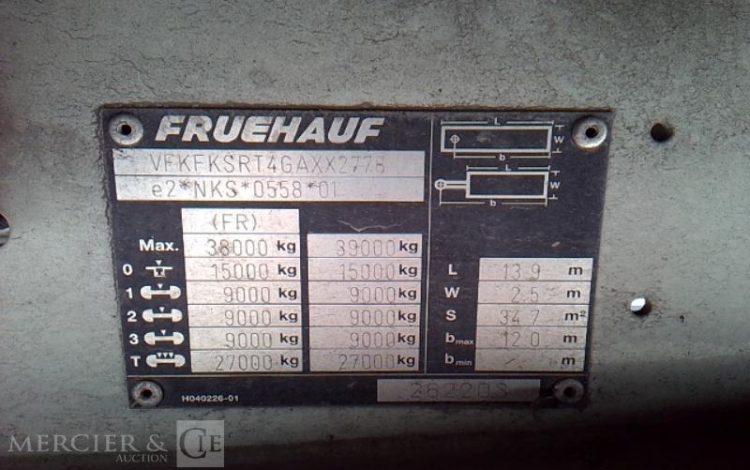 FRUEHAUF SEMI REMORQUE BACHE HAYON 3 ESSIEUX PTAC 38T GRIS EL-536-LL
