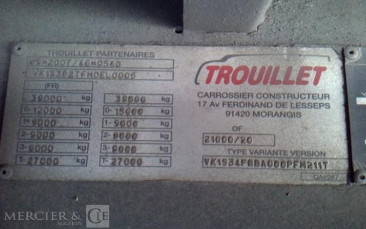 TROUILLET SEMI REMORQUE 3 ESSIEUX PTAC 38T BLANC FP-131-TZ