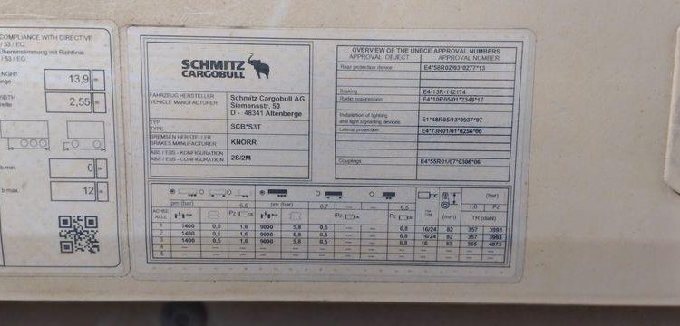 SCHMITZ SEMI REMORQUE BACHEE SCB S3T AVEC HAYON – 3 ESSIUEUX – PTAC 38 TONNES – AN 2021  FZ-756-BZ