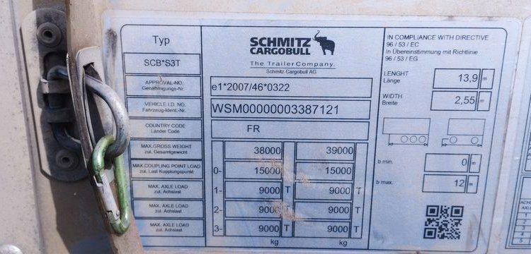 SCHMITZ SEMI REMORQUE BACHEE SCB S3T – 3 ESSIEUX – PTAC 38 TONNES – ANNEE 2022  GF-531-VL