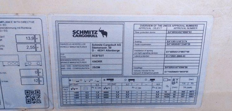 SCHMITZ SEMI REMORQUE BACHEE SCB S3T – 3 ESSIEUX – PTAC 38 TONNES – ANNEE 2022  GF-531-VL