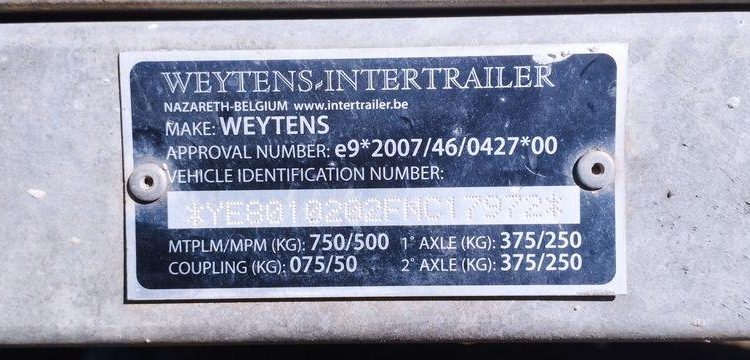 WEYTENS REMORQUE WEYTENS 2 ESSIEUX – 750KG  AM-116-RW