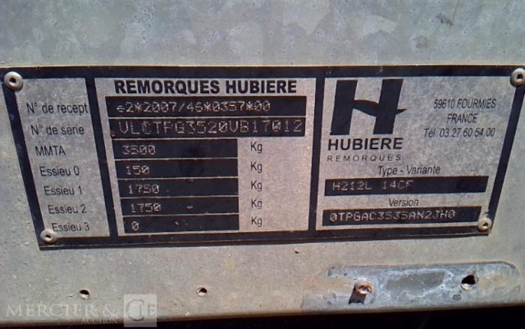 HUBIERE REMORQUE PORTE ENGIN 2 ESSIEUX PTAC 3.5T ALU EJ-752-BG