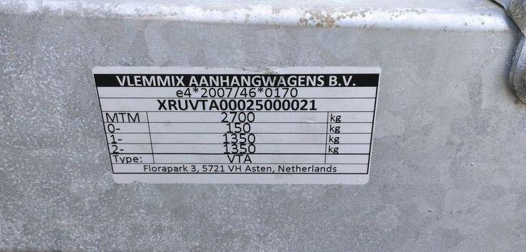 VLEMMIX REMORQUE PORTE ENGIN 2 ESSIEUX – PTAC 2,7 TONNES  HB-140-WC
