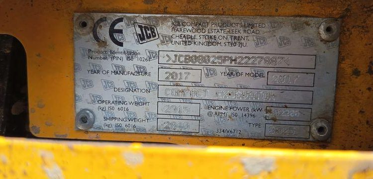 JCB MINI-PELLE 8025 ZTS AVEC GODET CURAGE 1,20M, GODET RETRO 0.20M ET BRH  27887