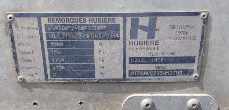 HUBIERE REMORQUE 3T5  EJ-117-CE