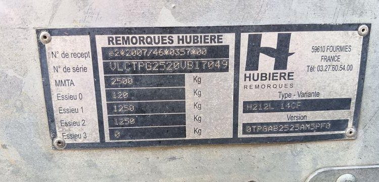 HUBIERE REMORQUE 1T9  EK-492-XA