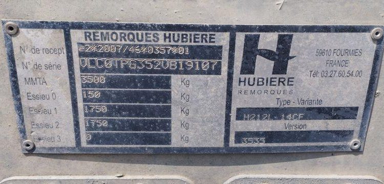 HUBIERE REMORQUE 3T5  FD-724-LR