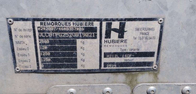 HUBIERE REMORQUE 1T9  FD-949-LT