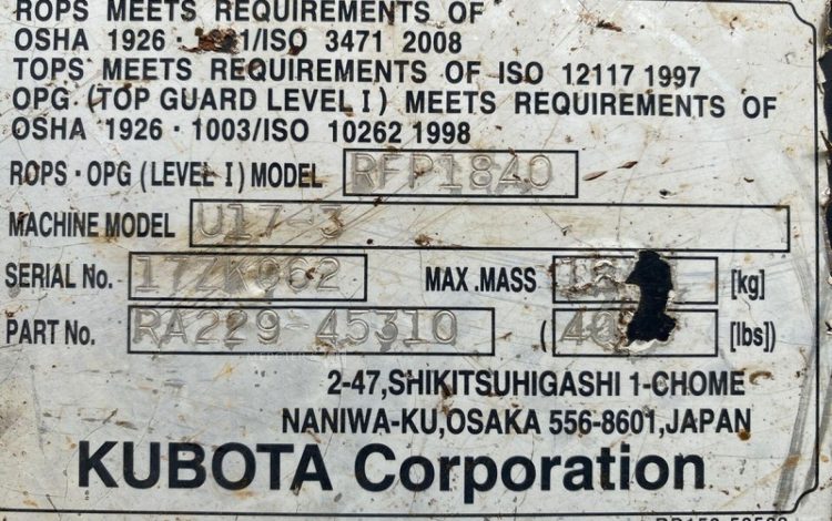 KUBOTA U17-3  PEL747201