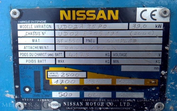 NISSAN CHARIOT MAT FRONTAL UD02A25PQ – 2.5T – 422H – AN2006 BLEU 7339