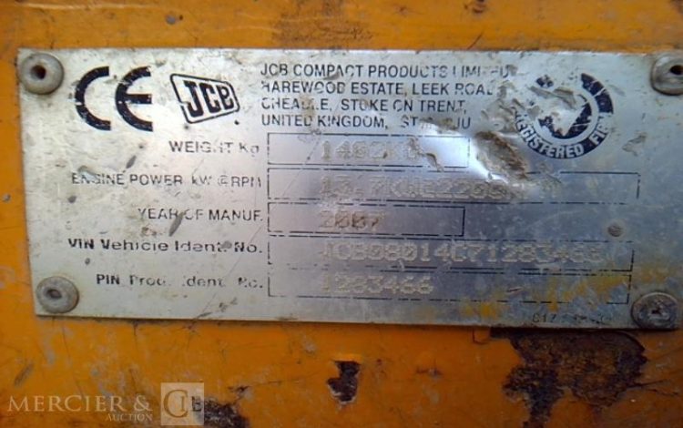 JCB MINI PELLE 8014 –  1.5T – 10231H –  AN2007 JAUNE 83466