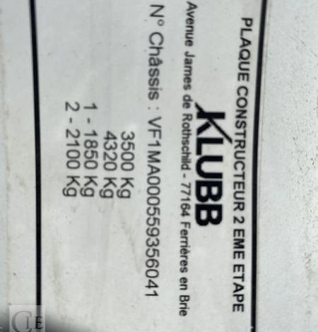 RENAULT MASTER 3 PHASE 2 2,3DCI 16V 130CV AVEC NACELLE KLUBB K32 – 10 M – 66014 KMS – BLANC ES-866-YQ