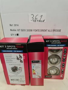 Autre Lot de 10 boites de kit 3 spots GU10 encastrable , halogene-50Watts , fonte alum  300