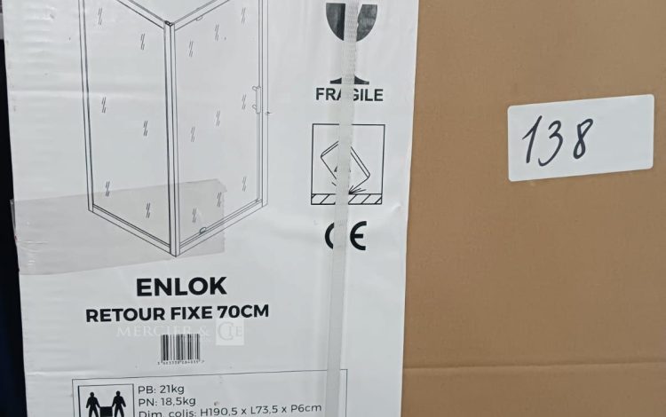 autre Lot de 2 Retour fixe enlok 70cm – ELMER , Paroi en verre trempé 6 mm transparent  634