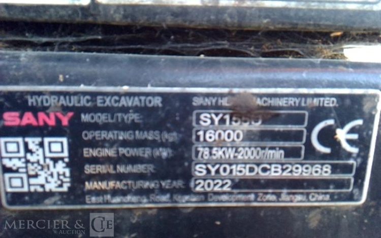 SANY SY PELLE HYDRAULIQUE SUR CHENILLE SY155U  – 16T – 403H – AN2022 OR 29968