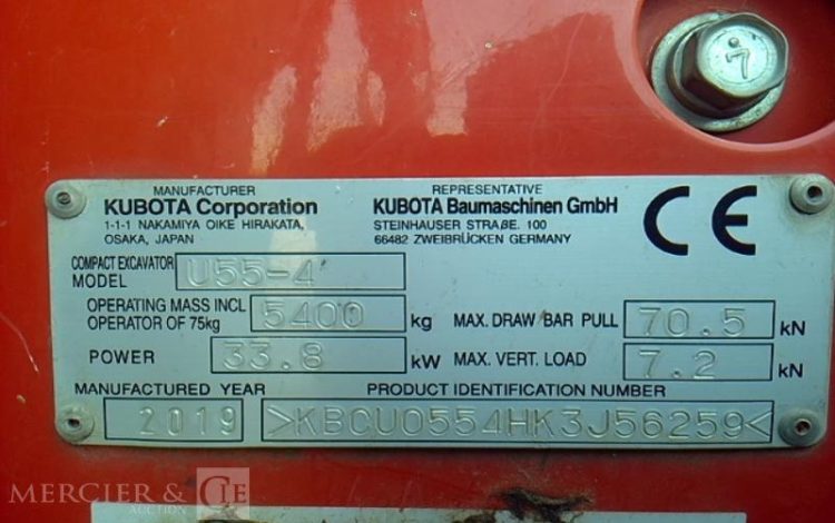 KUBOTA MINIPELLE U 55-4 KE LUXE – 1924H – AN 2019 ORA 56259