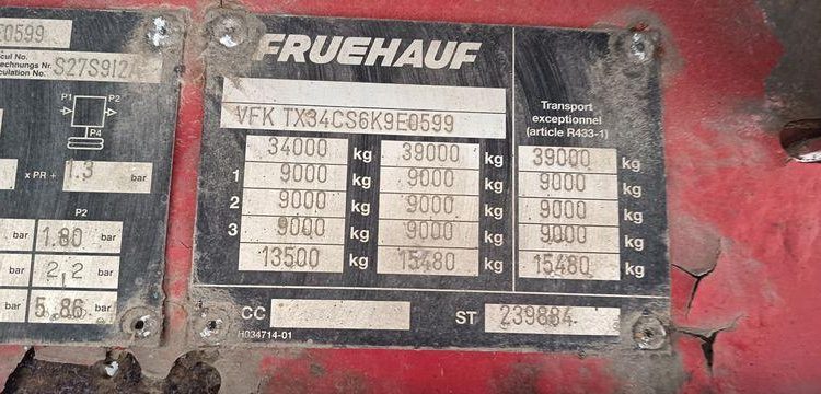 FRUEHAUF SREM PAROIS LATERALES SOUPLES COULISSANTES 13M 3 ESSIEUX SUSPENSIONS AIR  AR-261-NZ