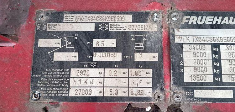 FRUEHAUF SREM PAROIS LATERALES SOUPLES COULISSANTES 13M 3 ESSIEUX SUSPENSIONS AIR  AR-261-NZ