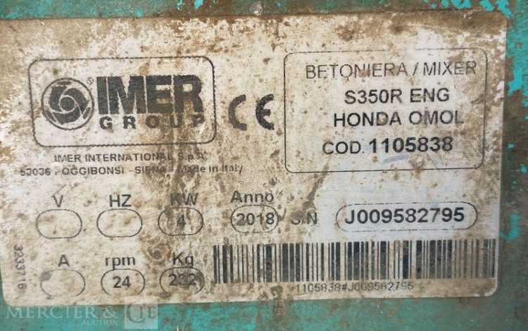 IMER BETONNIERE S350R ESSENCE TRACTABLE – CUVE 345 LITRES  BT030