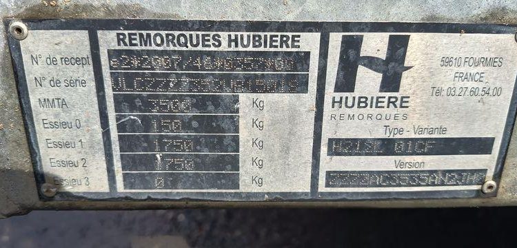 HUBIERE REMORQUE PLATEAU  2T8  DT-167-GL