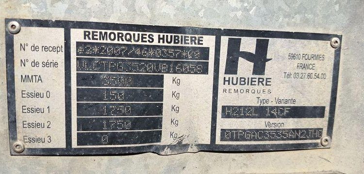 HUBIERE REMORQUE PORTE ENGIN 2T8  DZ-087-EL
