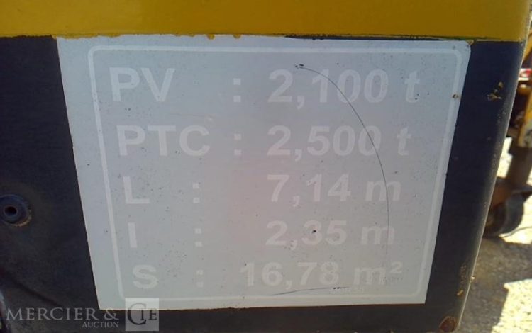 COURANT REMORQUE ABRI DE CHANTIER 2 ESSIEUX PTAC 2.5T JAUNE EH-581-HB