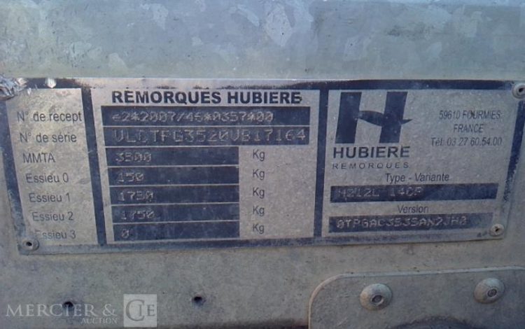 HUBIERE REMORQUE PORTE ENGIN CU 2T8  EJ-262-FT