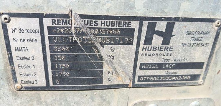 HUBIERE REMORQUE PORTE ENGIN 2T8  EJ-958-MZ