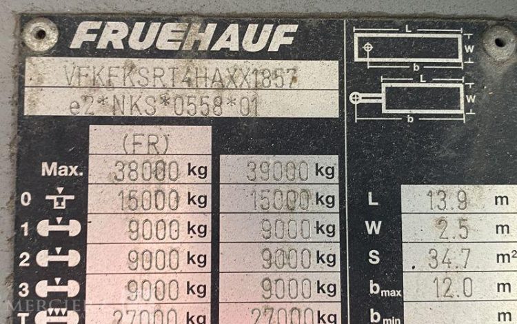 FRUEHAUF SEMI REMORQUE BACHEE – VENTE SUR DESIGNATION  EP-122-MK