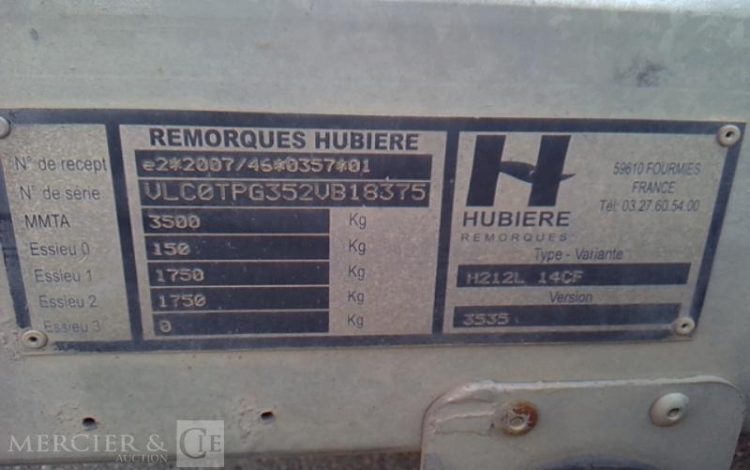 HUBIERE REMORQUE PORTE ENGIN 2T8  EV-452-XM