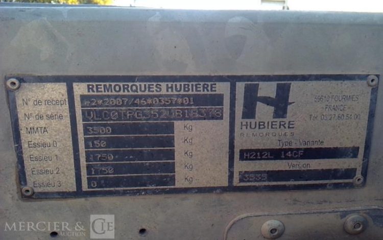 HUBIERE REMORQUE PORTE ENGIN 2 ESSIEUX PTAC 3500KG ALU EV-745-XM