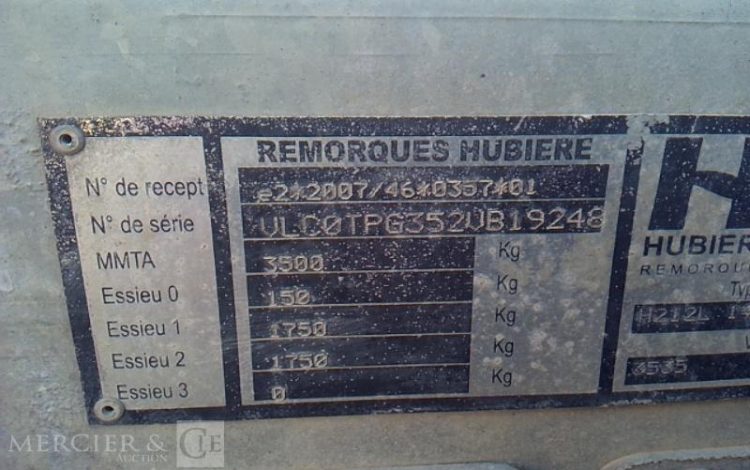 HUBIERE REMORQUE PORTE ENGIN 2T8  FE-387-SD
