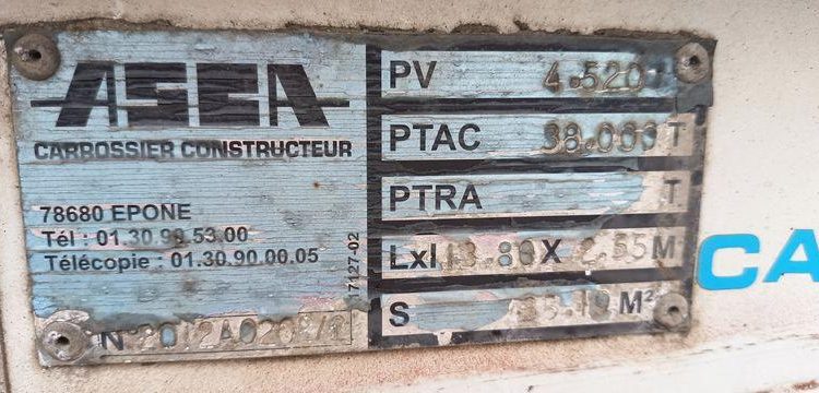 ASCA SEMI REMORQUE PORTE CONTAINER 3 ESSIEUX – PTAC 38 TONNES – ANNEE 2012  CJ-635-CG