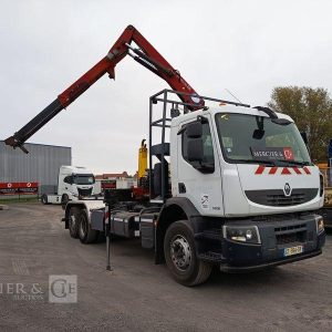 RENAULT PREMIUM LANDER 380 DXI 6X2 AVEC GRUE HMF ET BRAS AMPLIROLL MARREL – 239076 KMS BLANC CT-994-DY
