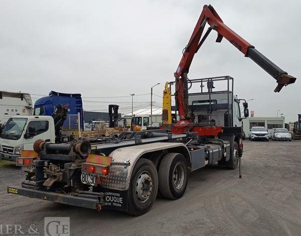 RENAULT PREMIUM LANDER 380 DXI 6X2 AVEC GRUE HMF ET BRAS AMPLIROLL MARREL – 239076 KMS BLANC CT-994-DY