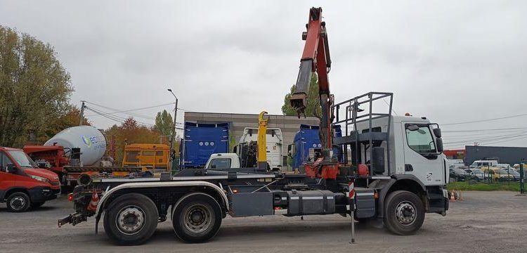 RENAULT PREMIUM LANDER 380 DXI 6X2 AVEC GRUE HMF ET BRAS AMPLIROLL MARREL – 239076 KMS BLANC CT-994-DY